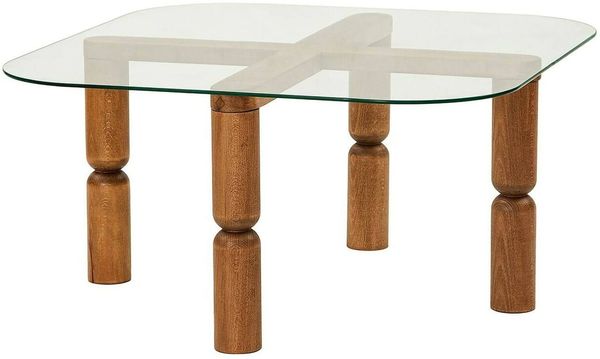 Dmora Wohnzimmertisch Gran, Niedriger Wohnzimmertisch, Kaffeeregal, Couchtisch für Sofa, 80x80h40 cm, Nussbaum und Transparent