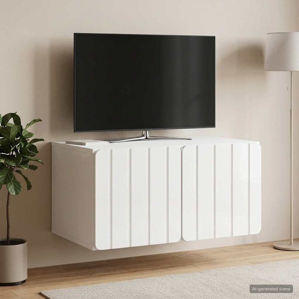 vidaXL Wandmontierter TV-Schrank Hochglanz Weiß 59,5 x 41 x 30 cm 898339