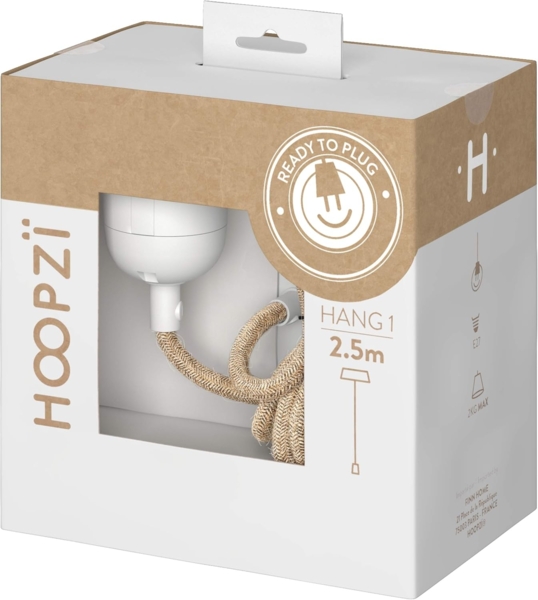 HOOPZI - Pendelleuchte - Hang 1 Flammig - 2,5m Textilkabel Seil - 1 X E27 Fassung - Vintage Retro Ficelle natur mit weißer Fassung Bild 6