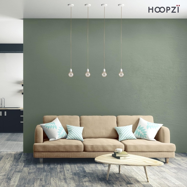 HOOPZI - Pendelleuchte - Hang 1 Flammig - 2,5m Textilkabel Seil - 1 X E27 Fassung - Vintage Retro Ficelle natur mit weißer Fassung Bild 3