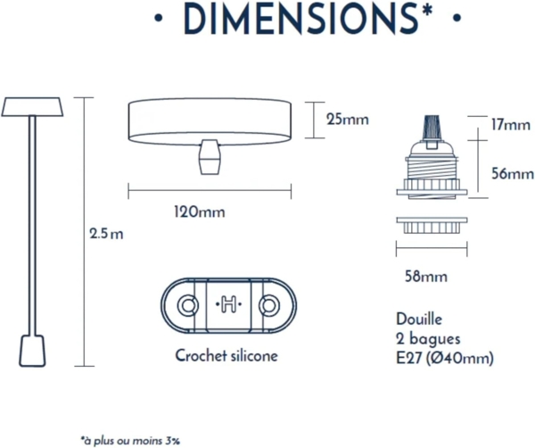HOOPZI - Pendelleuchte - Hang 1 Flammig - 2,5m Textilkabel Seil - 1 X E27 Fassung - Vintage Retro Ficelle natur mit weißer Fassung Bild 5