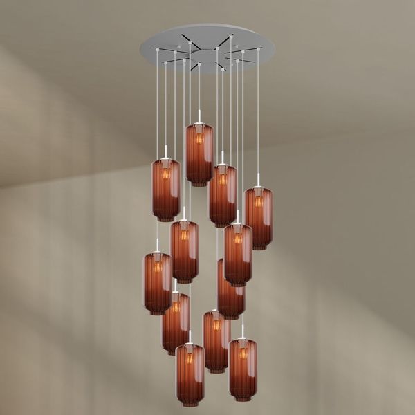 s.luce Velo Galerieleuchte 12-flammig Ø 80cm Baldachin Ø 18cm Braun, Weiß