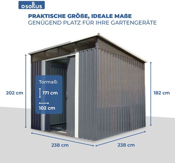 osoltus Metall Gerätehaus Pultdach Geräteschuppen 238cm x 238cm 5,6m² Bild 2