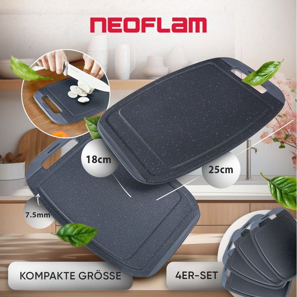 NEOFLAM® Schneidebrett BiJu Antibakterielles Frühstücksbrettchen Set, 4tlg. - Granitschwarz, Kunststoff (PP), (4-St)