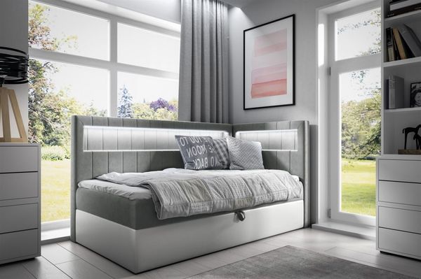 Boxspringbett Gästebett Kinderbett FABIAN Nr. 3 90x200cm Weiss-Grau Seite Rechts