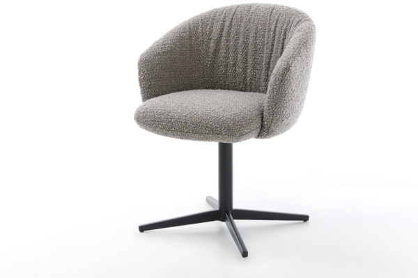 Drehstuhl Caja-Flex mit Armlehnen Bouclé Silbergrau Fußkreuz Schwarz 360° drehbar Taschenfederkern