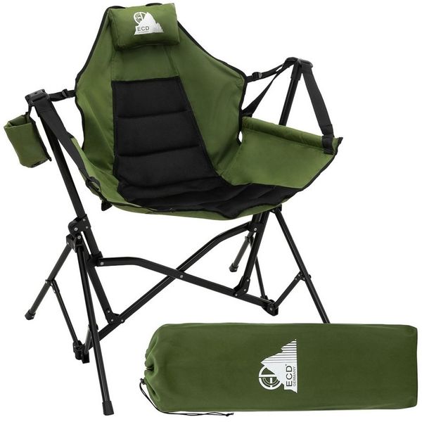 ECD Germany Campingstuhl Klappstuhl mit Stahlgestell Getränkehalter Nackenkissen & Tasche, Angelstuhl faltbar Faltstuhl mit Verstellbare Rückenlehne bis 150 kg