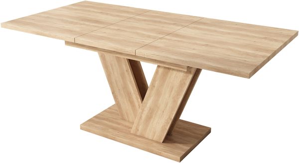 Ausziehbarer Esstisch 140/180 x 80 cm in Eichenoptik, MDF-Tischplatte, V-förmige Metallbeine Bild 6