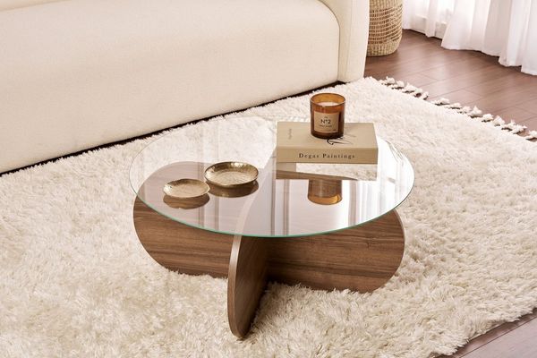 Stylish Coffee Table, Walnut & Transparent, 75 x 35 x 75 cm | 100% Tempered Glass Top, 100% Melamine Coated Frame, 18 mm Thickness | Modern Design for Living Room