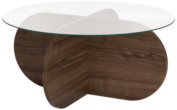 Stylish Coffee Table, Walnut & Transparent, 75 x 35 x 75 cm | 100% Tempered Glass Top, 100% Melamine Coated Frame, 18 mm Thickness | Modern Design for Living Room