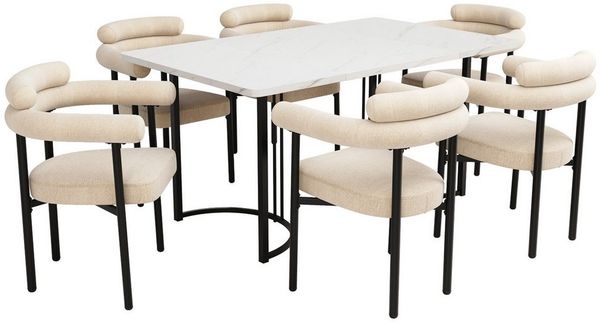 OKWISH Essgruppe Esstisch mit 6 Stühlen, (Esstisch- und Stuhlset, 7-tlg, Esstisch mit 6 Stühlen), Esstisch mit Design-Tischbeinen, Samt-Hohlsesseln