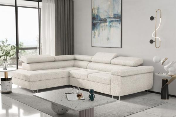 Couchgarnitur JADE Stoff Beige mit Schlaffunktion Ottomane Links