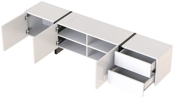 BlingBin TV-Schrank lowboard (1-St, Hochglanz-Weiß und Schwarz, Breite 190 cm) Drei Türen,zwei Schubladen,mit Regalen