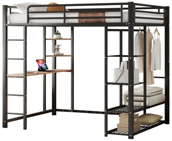 Flieks Hochbett Kinderbett Metallbett 140x200cm mit Tisch und Stauraum