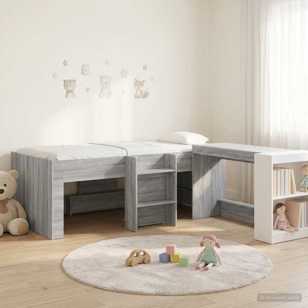 vidaXL Hochbett mit Schreibtisch für Kinder 2 Stk. Grau Sonoma 3423443