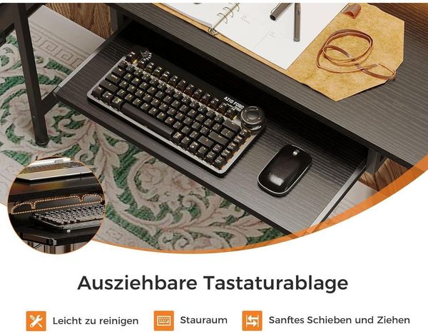 Coleshome Schreibtisch mit Schubladen 140x48cm Schwarz Umkehrbarer Computertisch Bild 5