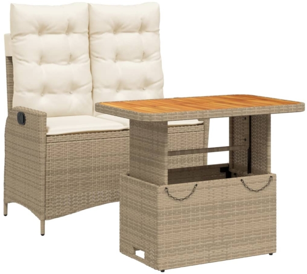 vidaXL 2-tlg. Garten-Essgruppe mit Kissen Beige Poly Rattan 3277478