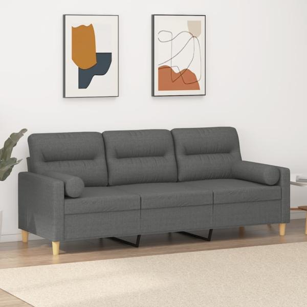 vidaXL 3-Sitzer-Sofa mit Zierkissen Dunkelgrau 180 cm Stoff 3200830