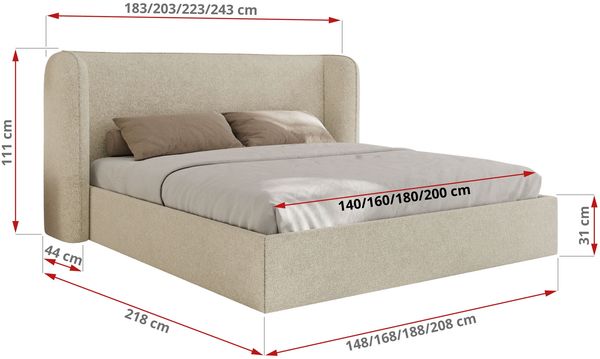Polsterbett Bett mit Holzlattenrost Schlafzimmer Bett Doppelbett gepolstertes Kopfteil Pocket Matratze - EMORA CLASSIC - 140x200 cm - Creme Strukture - VIRE LUX Bild 4