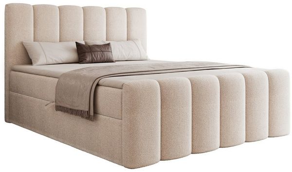 yourhouse24 Boxbett Palermo, Wolkenbett-Design, Boucle, mit Bettkasten, Bonell, Topper, Doppelbett gepolstertes Kopfteil mit Bettkasten