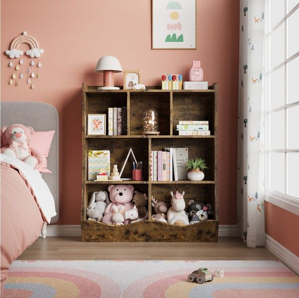 GarveeMore Kinderregal Bücherregal Kinder Spielzeugregal mit 7 Fächern 92x30x180cm