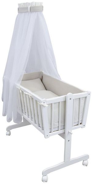 Baby-Delux Stubenbett Babywiege Komplettset Interlock Soft, Schaukelwiege Weiß 90x40cm Komplett Bettset Wiegenset