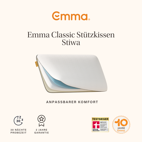 Emma 'Classic' Nackenstützkissen, Stiftung Warentest, 80x40 cm, Höhe 12 cm, 98 % Polyester / 2 % Elasthan weiß Bild 2