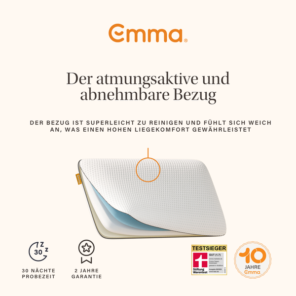 Emma 'Classic' Nackenstützkissen, Stiftung Warentest, 80x40 cm, Höhe 12 cm, 98 % Polyester / 2 % Elasthan weiß Bild 7