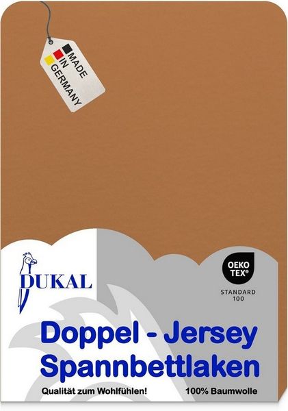 DUKAL Spannbettlaken Spannbettlaken aus hochwertigem DOPPEL-Jersey, 100% Baumwolle, Doppel-Jersey, Gummizug: rundum, (1 Stück), 180x220 - 200x220 cm, mit Spannumrandung, Made in Germany
