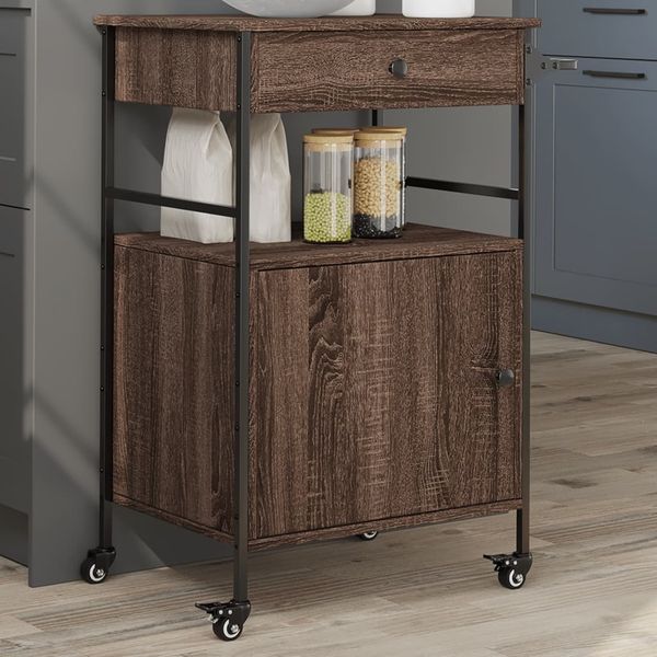 Küchenwagen | Servierwagen | rollwagen Braun Eichen-Optik 56x43x89,5 cm Holzwerkstoff