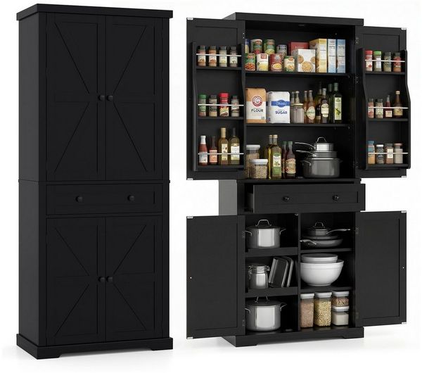 COSTWAY Vorratsschrank Küchenbuffet Hochschrank, mit Schiebetabletts, 184cm