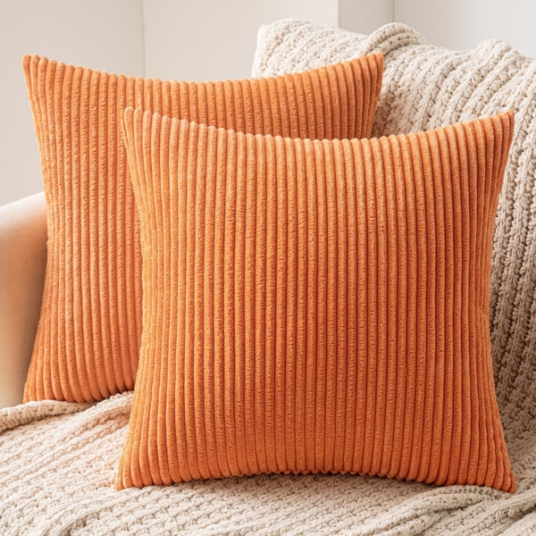 MIULEE 2er Set Kissenbezüge Kord Kissenhülle Dekorative Kissenbezug Sofakissen Couchkissen Dekokissen Zierkissenbezug Deko Kissenhülle mit Verstecktem Reißverschluss 40x40 cm Orange Bild 1