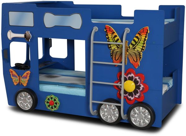 Hochbett Etagenbett Happy Bus mit Matratze & LED Blau Bild 5