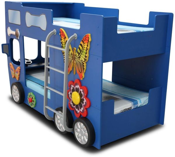 Hochbett Etagenbett Happy Bus mit Matratze & LED Blau Bild 4