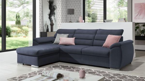 Ecksofa Schlafsofa Sofa PASCARA XS in Stoff Esito Dunkelblau Ottomane Links