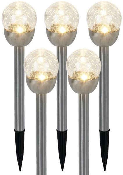 5x LED Außenleuchte, Edelstahl, Silber, Bruchglasoptik, IP44, H 24,5cm