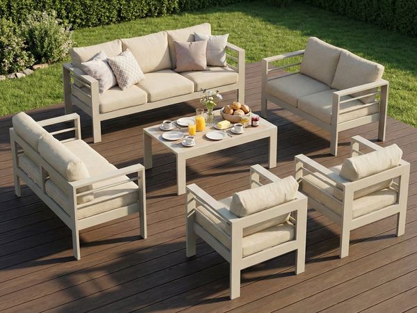 MeXo Gartenlounge-Set XXL Gartenmöbel Set Aluminium Outdoor, (Set, 6-tlg, 1×3-Sitzer Sofa, 2×2-Sitzer Sofa, 2×Sessel, 1×Tisch, 18×Auflagen), wetterfest Loungeset für 8-10 Personen, Flexible Kombination