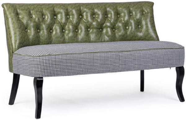 Casa Padrino Luxus Chesterfield Kunstleder Sofa Dunkelgrün / Weiß / Schwarz 136 x 66 x H. 76 cm - Wohnzimmer Sofa - Wohnzimmer Möbel - Chesterfield Möbel - Luxus Möbel - Luxus Einrichtung