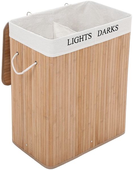 Calicosy Bambus Wäschekorb mit 2 Fächern - 100L - Helles Holz