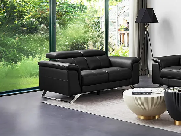 Vente-unique - BREYT Sofa Leder Schwarz - B 108 cm x H 77 cm x L 170 cm