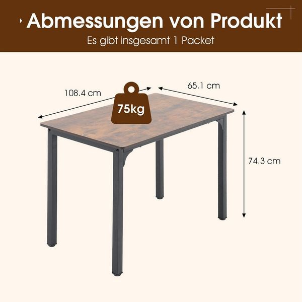 JOIVI Esstisch Küchentisch Industrial 108 x 65 x74 cm (Tisch mit Metallgestell & Holzmasserung, Optik in Vintage Braun & Schwarz), MDF Tischplatte - Esszimmertisch