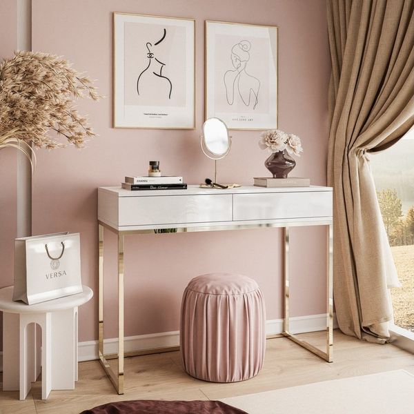 Lookway Konsolentisch BLANCO mit Schubladen Gold Chrom