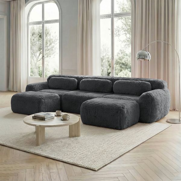 Modulares Ecksofa in U-Form, variabel als 3-Sitzer H 73 x T 291 x B 179 cm aus Plüschstoff