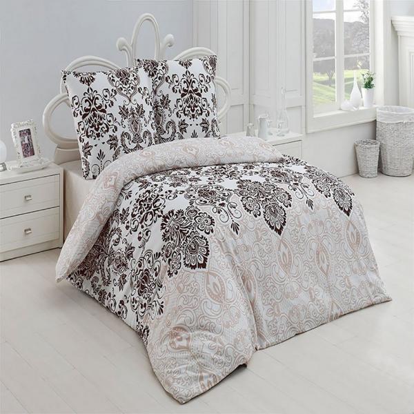 Buymax Bettwäsche Wendebettwäsche, Bettbezug-Set, Renforcé 100% Baumwolle, 2 teilig, 135x200 cm, elegant, mit Reißverschluss, Barock, Weiß, Beige