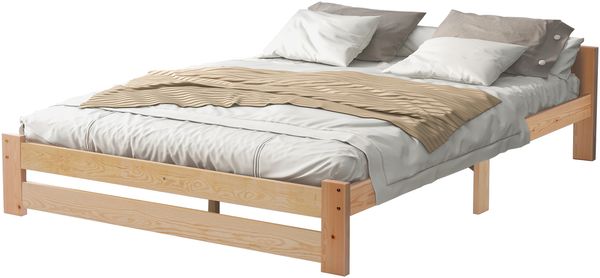 Massivholz Futonbett 140x200 cm aus Kiefer naturbelassen, stabiler Bettrahmen mit integriertem Lattenrost, Komforthöhe 49cm für Schlafzimmer & Gästezimmer