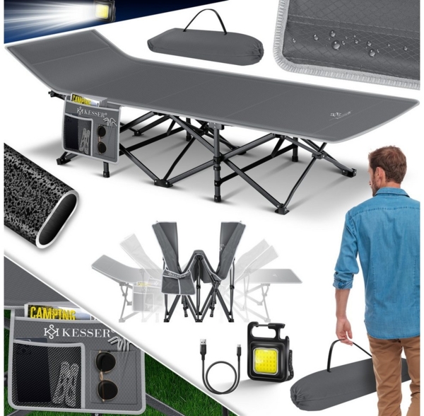 KESSER® Campingbett Feldbett Klappbar Klappbett Campingliege inkl. Tragetasche + Seitentasche Stabiles Feldbett 250kg Belastbar Metallrohr 600D Oxfordgewebe Tragbar Liege Reise Bequem Anthrazit, 190 cm Bild 5