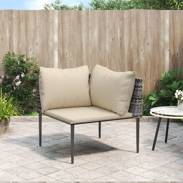 vidaXL Garten-Ecksofa mit Kissen Grau Poly Rattan 364123