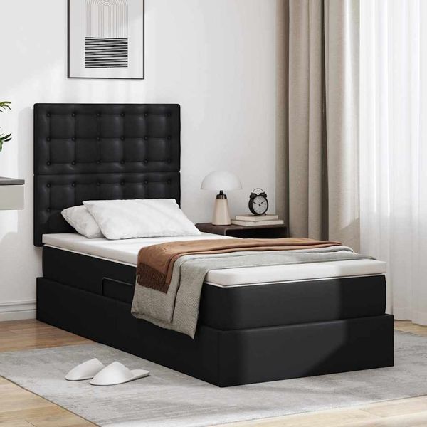 vidaXL Aufbewahrungsbett mit Matratze Schwarz 90 x 190 cm Kunstleder 3371645