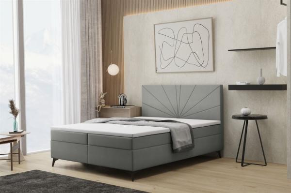 Boxspringbett Schlafzimmerbett PONCE 140x200cm in Stoff Riviera Grau