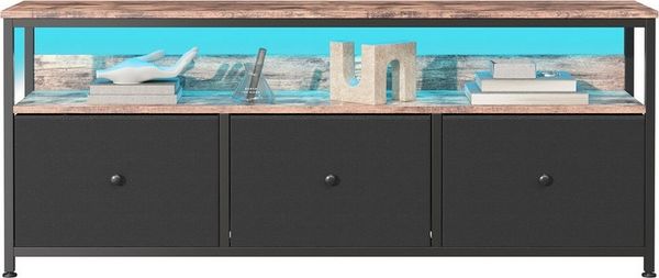 Gdood TV-Schrank Schreibtisch Beistelltisch LED (1-St, Höhenverstellbare Füße, 108 x 30 x 57 cm) Mit Schubladen und 7-farbigen variablen LED-Leuchten,PU-Stoffschublade